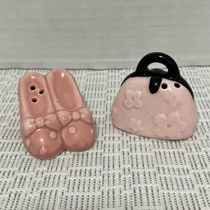 Pink Ceramic Purse & Shoe Salt and Pepper Shakers